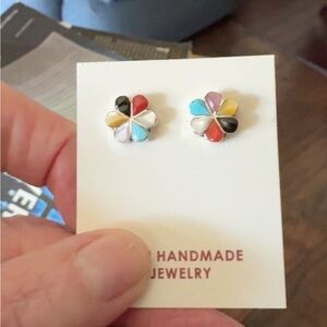 Zuni Raymond Bobelu Sterling Multi Inlay Earrings